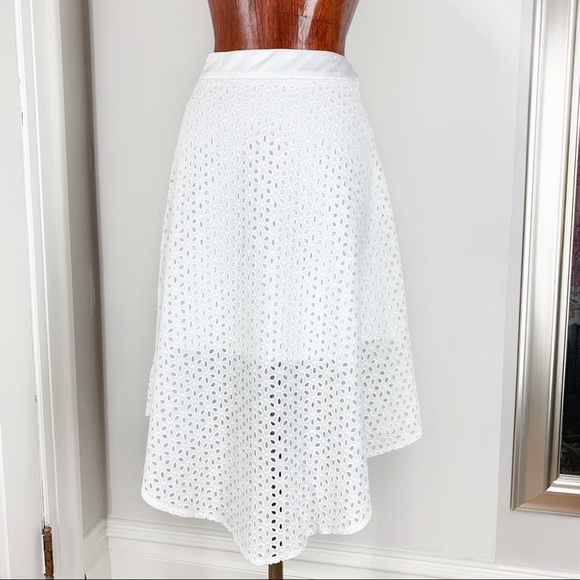 White Eyelet Cotton Overlay High Low A Cut Skirt - Picture 1 of 4
